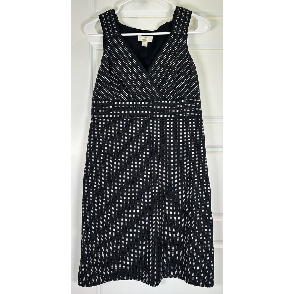 LOFT Petite Black/White Striped V-Neck Sleeveless Dress
